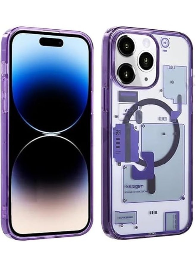 سبايجن حافظة شفافة غير لامعة Ultra Hybrid (MagFit) مصممة خصيصًا لهاتف iPhone 14 Pro max [تقنية مقاومة الاصفرار] حافظة (أرجوانية، iPhone 14 pro max) - Image 1